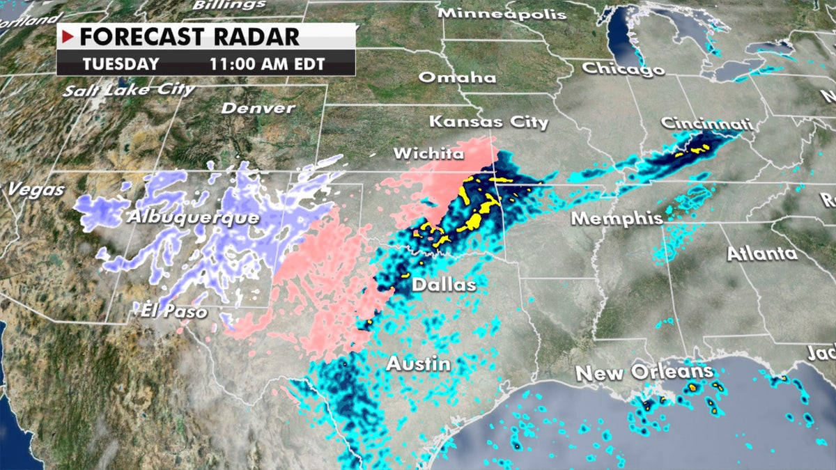 A dangerous ice storm is forecast to develop over the Plains into Tuesday.