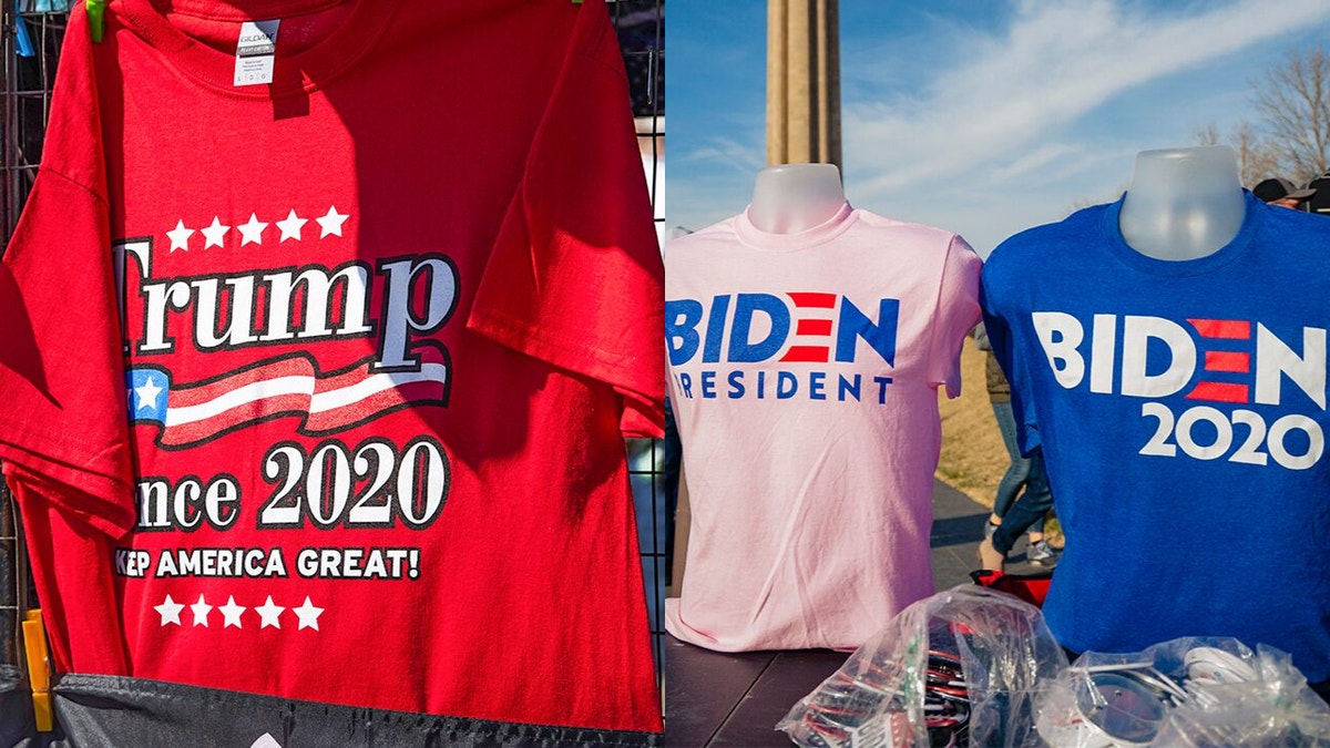 Getting ready to show up to the polls on Tuesday decked out in your favorite candidates’ swag? You may need to reconsider. (Adam Glanzman/Bloomberg via Getty Images and Kyle Rivas/Getty Images)