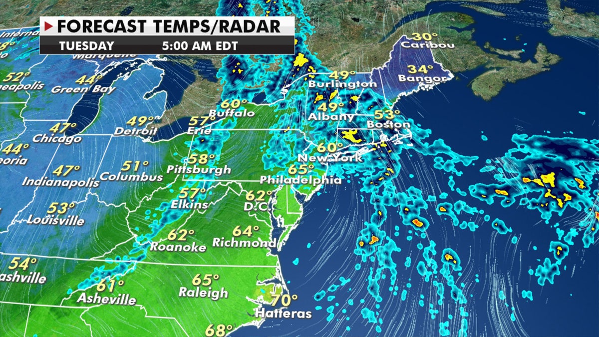 Rainy conditions can be expected in the Northeast through Tuesday.