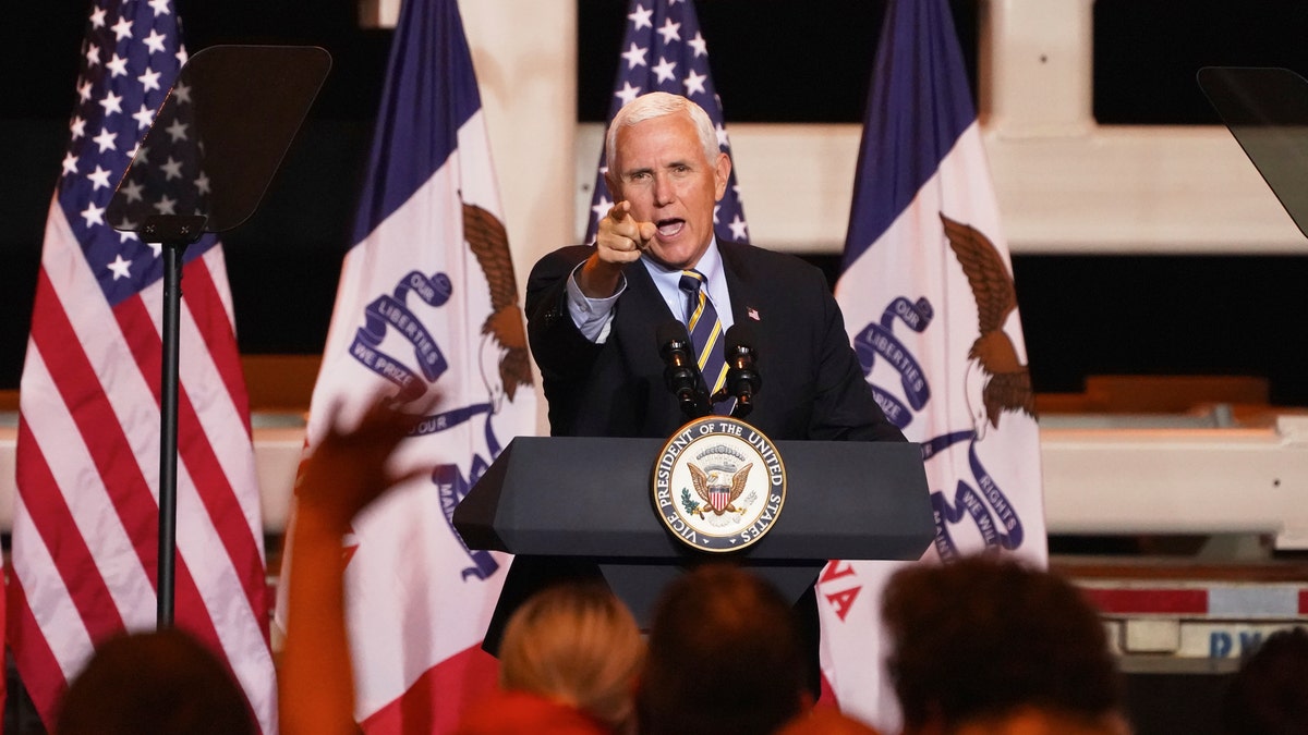 Vice President Mike Pence speaks during a Make America Great Again event in Carter Lake, Iowa, Thursday, Oct. 1, 2020. (AP Photo/Nati Harnik)