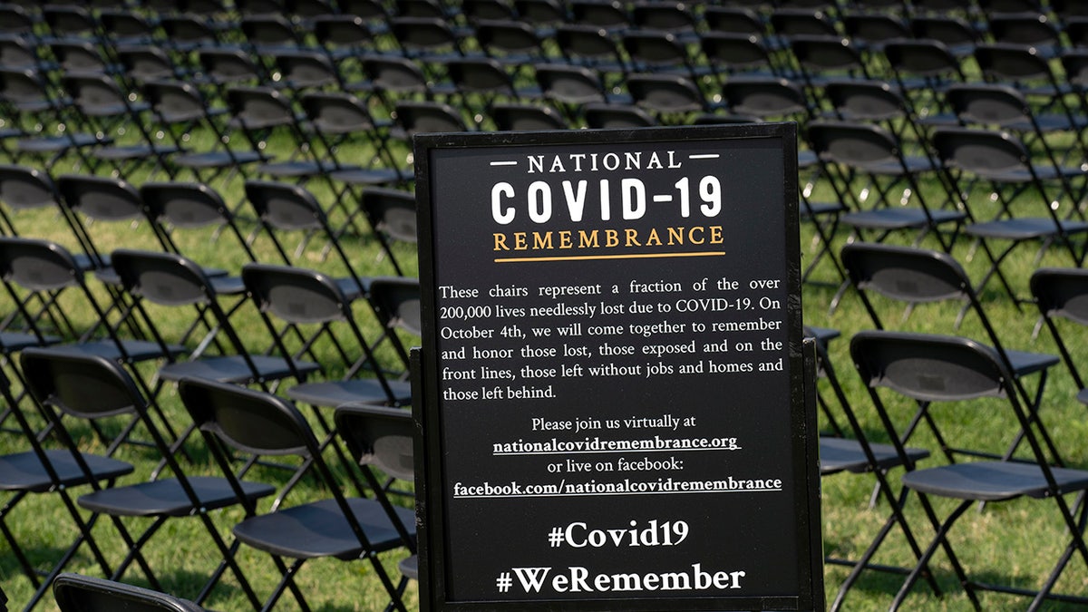 Thousands of empty chairs who represent a fraction of the more than 200,000 lives lost due the COVID-19 are seen during the National COVID-19 Remembrance, at The Ellipse outside of the White House, Sunday, Oct. 4, 2020, in Washington. (AP Photo/Jose Luis Magana)