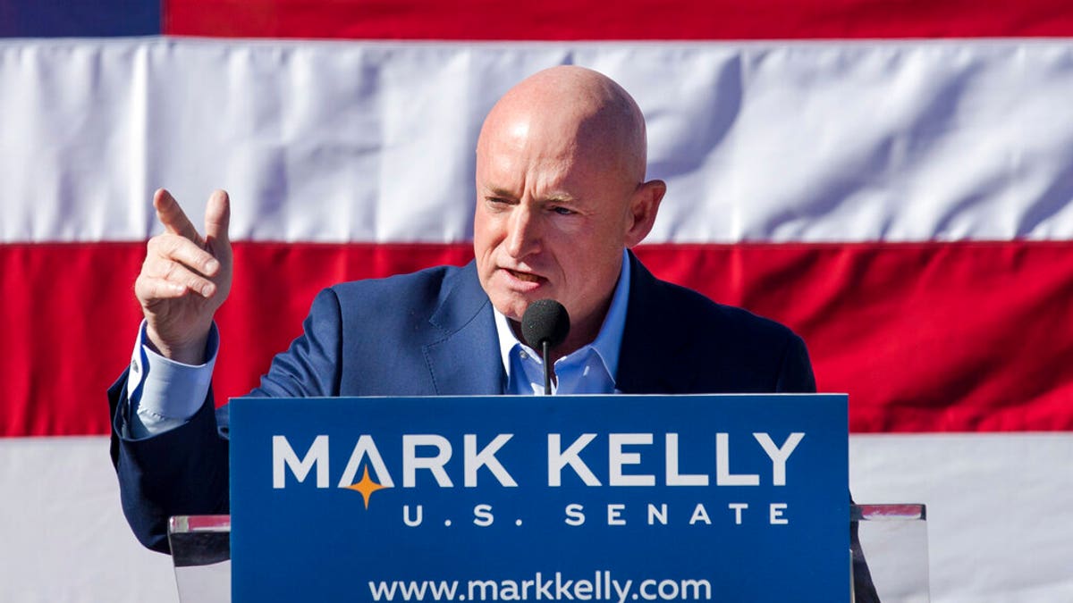 Feb. 23, 2019: Democrat Mark Kelly speaks during his U.S. Senate campaign kickoff event in Tucson, Ariz. He was running against Republican Sen. Martha McSally. (Mike Christy/Arizona Daily Star via AP)