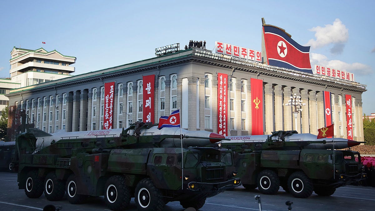 FILE - In this Oct. 10, 2015, file photo, warheads are paraded during a military parade during celebrations to mark the 70th anniversary of North Korea's Workers' Party in Pyongyang, North Korea. For months, North Korea has been relatively uncombative, as leader Kim Jong Un grapples with the coronavirus pandemic, a string of natural disasters and the deepening economic pain from years of tough U.S.-led sanctions. (AP Photo/Wong Maye-E, File)