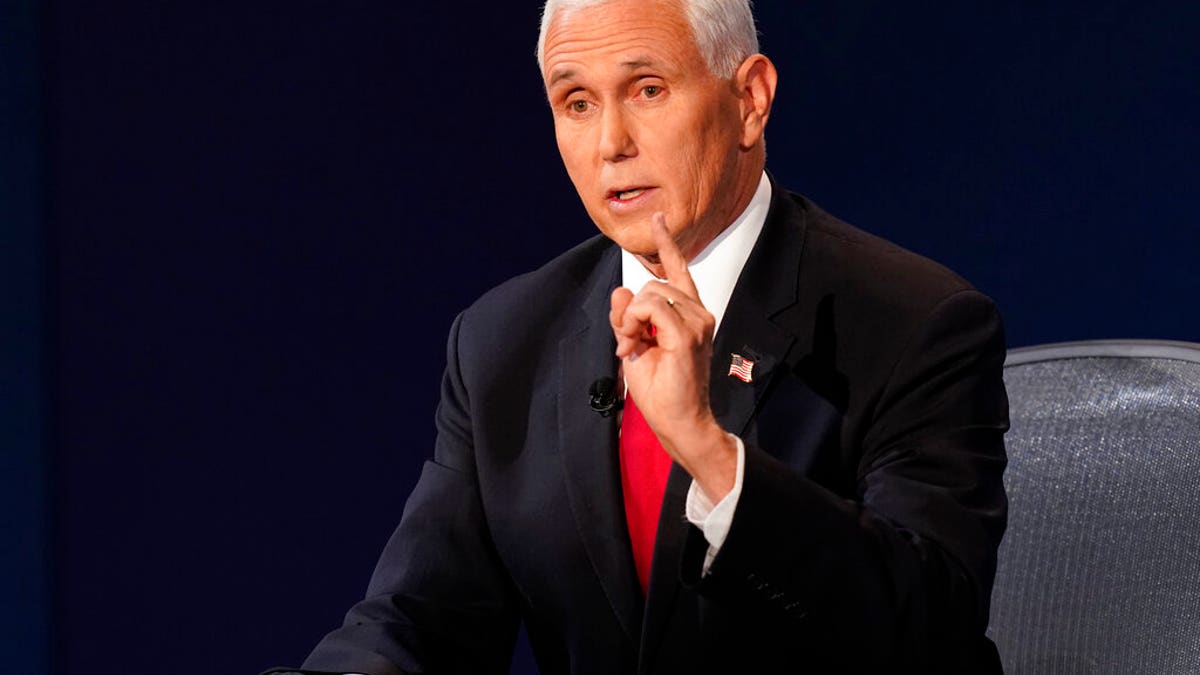 Vice President Mike Pence speaks during the vice presidential debate with Democratic vice presidential candidate Sen. Kamala Harris, D-Calif., Wednesday, Oct. 7, 2020, at Kingsbury Hall on the campus of the University of Utah in Salt Lake City. (Associated Press)