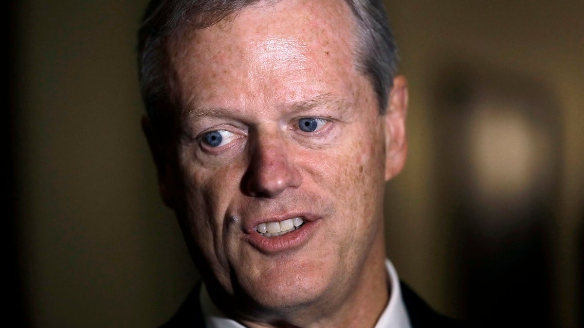 In this Monday, Sept. 16, 2019 file photo Massachusetts Gov. Charlie Baker speaks with reporters at the Statehouse, in Boston. (AP Photo/Steven Senne)
