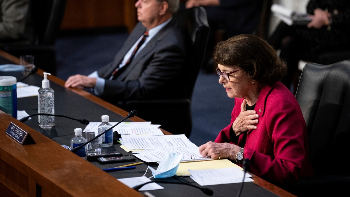 Sen. Dianne Feinstein, D-Calif., speaks during the confirmation hearing for Supreme Court nominee Amy Coney Barrett, before the Senate Judiciary Committee, Tuesday, Oct. 13, 2020, on Capitol Hill in Washington. (Erin Schaff/The New York Times via AP, Pool)