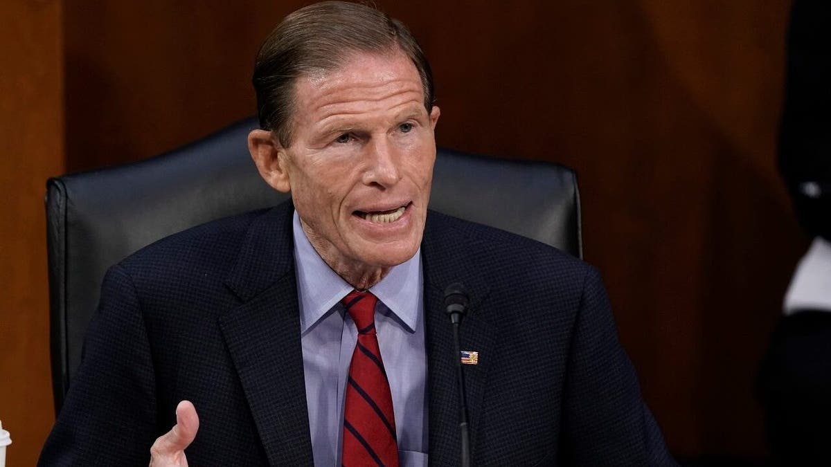 Sen. Richard Blumenthal, D-Conn., speaks as the Senate Judiciary Committee hears from legal experts on the final day of the confirmation hearing for Supreme Court nominee Amy Coney Barrett, on Capitol Hill in Washington, Thursday, Oct. 15, 2020. (AP Photo/J. Scott Applewhite)