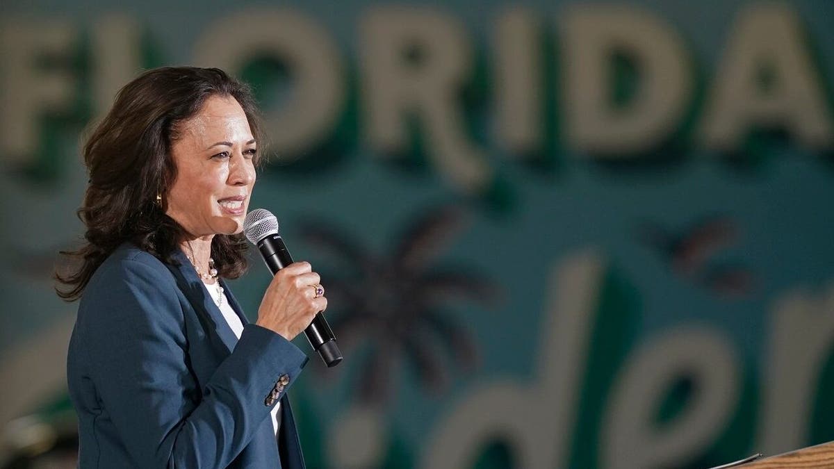 Democratic vice presidential candidate Sen. Kamala Harris, D-Calif., speaks to supporters at a campaign event Monday, Oct. 19, 2020, in Orlando, Fla. (AP Photo/John Raoux)