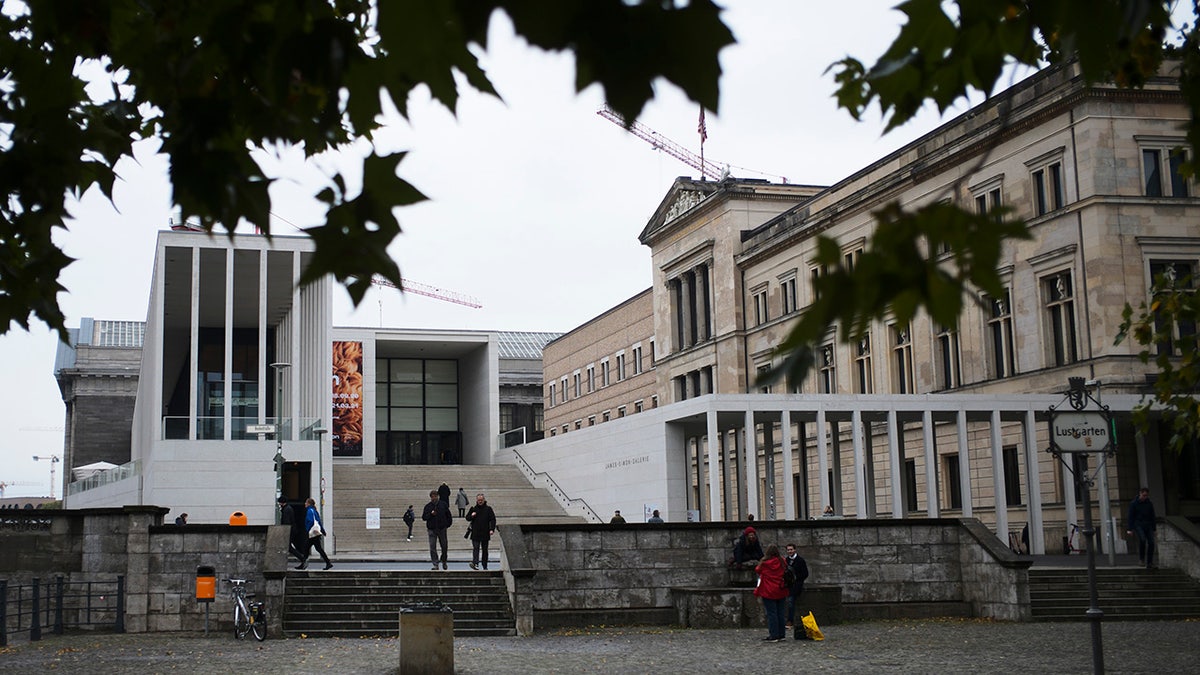 The main entrance to the Museums Island and the Neue Museum, left, in Berlin, Wednesday, Oct. 21, 2020.(AP Photo/Markus Schreiber)