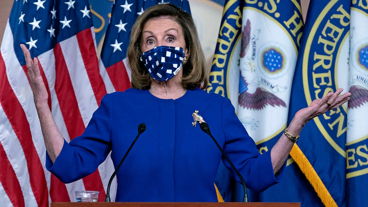 Speaker of the House Nancy Pelosi, D-Calif. speaks during a news conference on Capitol Hill, in Washington, Thursday, Oct. 22, 2020. (AP Photo/Jose Luis Magana)