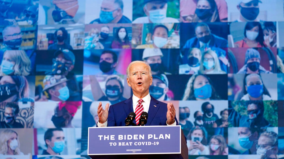 Democratic presidential candidate former Vice President Joe Biden speaks about coronavirus at The Queen theater, Friday, Oct. 23, 2020, in Wilmington, Del. (AP Photo/Andrew Harnik)