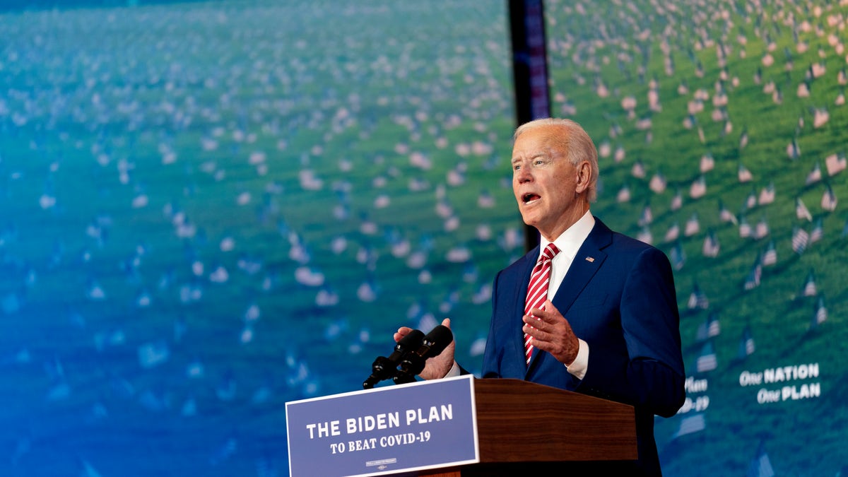 Democratic presidential candidate former Vice President Joe Biden speaks about coronavirus at The Queen theater in Wilmington, Del., Friday, Oct. 23, 2020. (AP Photo/Andrew Harnik)