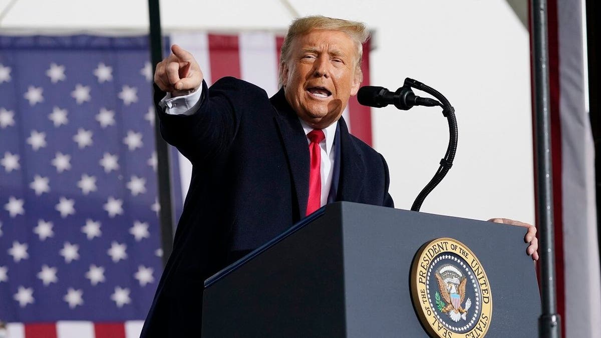 President Trump speaks at a campaign rally at HoverTech International, Monday, Oct. 26, 2020, in Allentown, Pennsylvania. 
