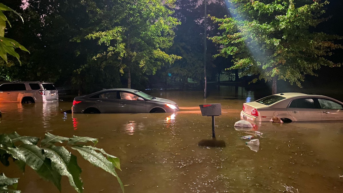 Several vehicles were stuck in floodwaters after Hurricane Delta's remnants triggered rainstroms in the Atlanta area on Saturday, according to fire officials.