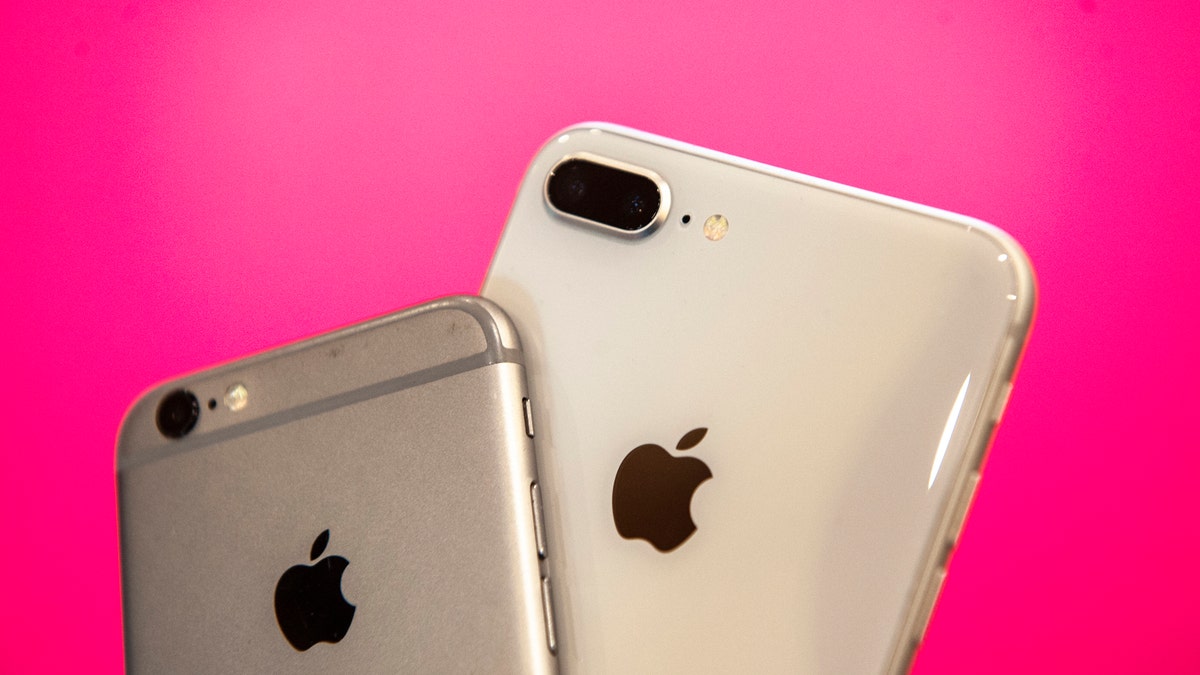 An iPhone 6s and an iPhone 8 plus are seen in this photo illustration on July 9, 2018. (Photo by Jaap Arriens/NurPhoto via Getty Images)