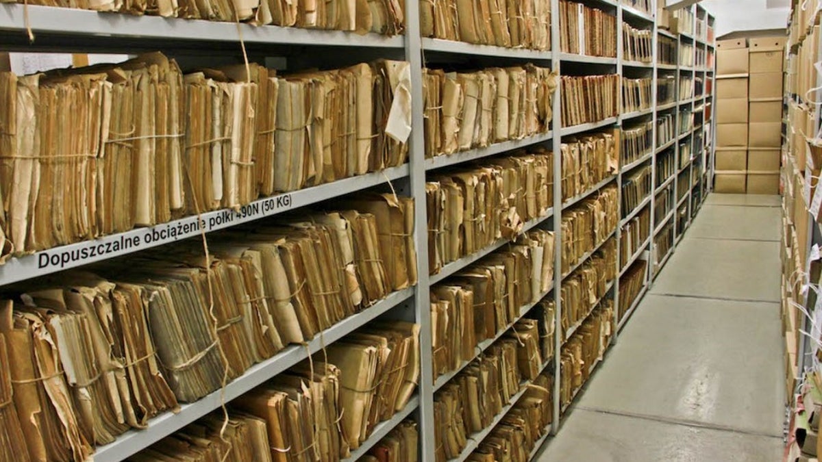 A storage room full of files at the Institue of National Remembrance in Warsaw.