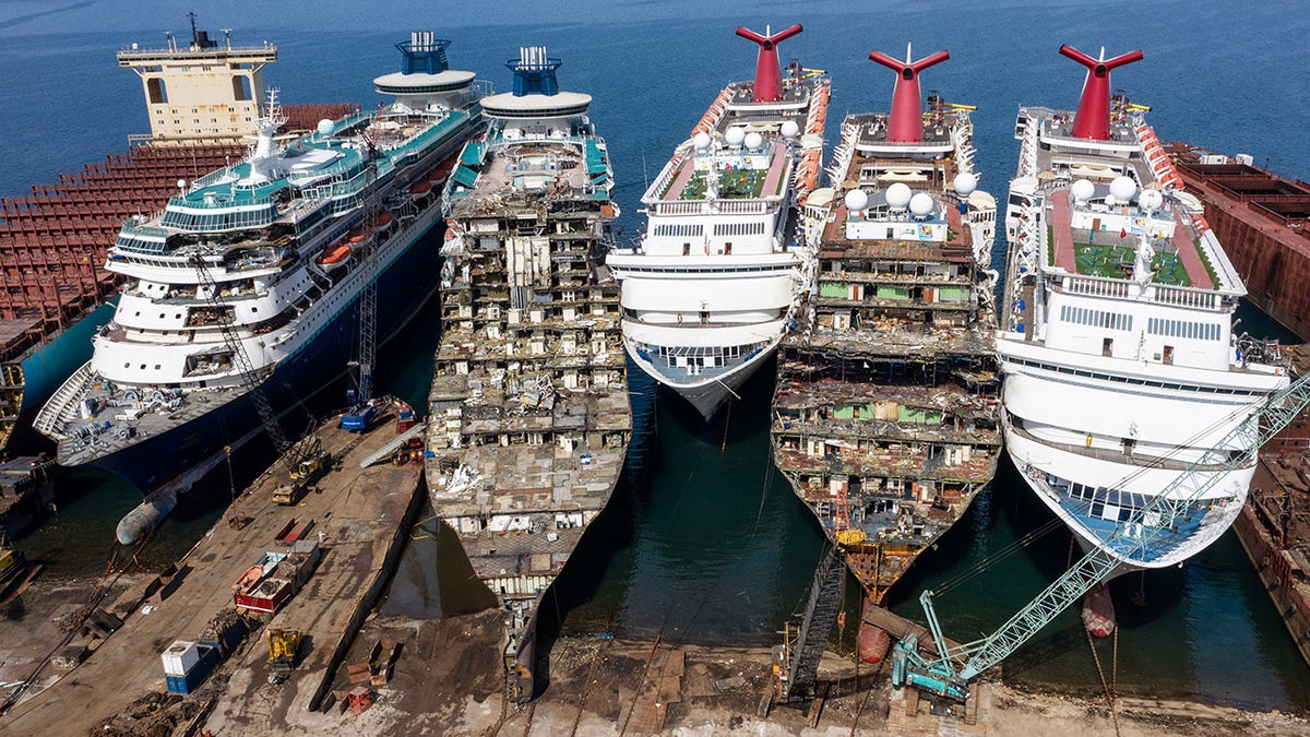 The luxury cruise ships were photographed being broked down at the Aliaga ship recycling port in Izmir, Turkey, earlier this month.?