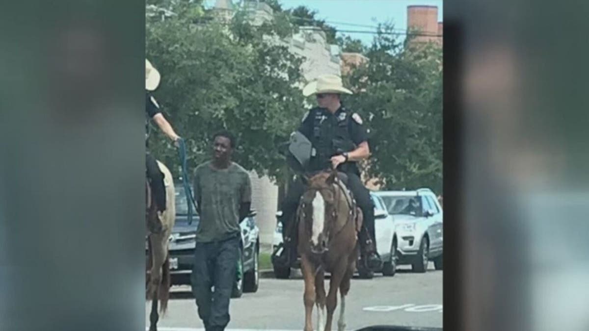 Donald Neely, 44, was arrested for criminal trespassing in August 2019 before two mounted Galveston police officers handcuffed him and led him by rope down several city blocks. (Handout)