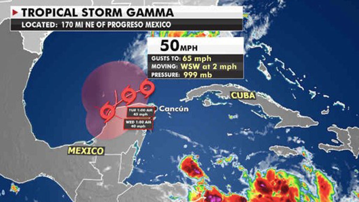 The forecast track of Tropical Storm Gamma