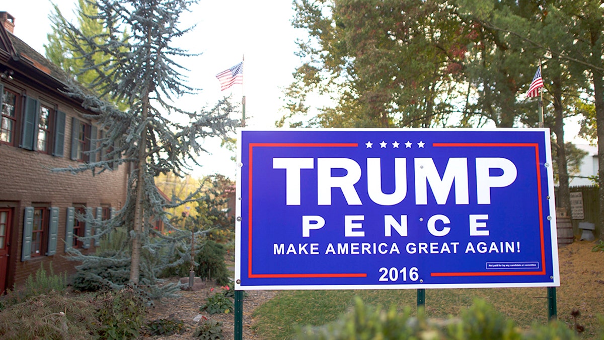 A Donald Trump yard sign is displayed outside a residence Oct. 22, 2016, in Abbottstown, Pa. (Mark Makela/Getty Images)