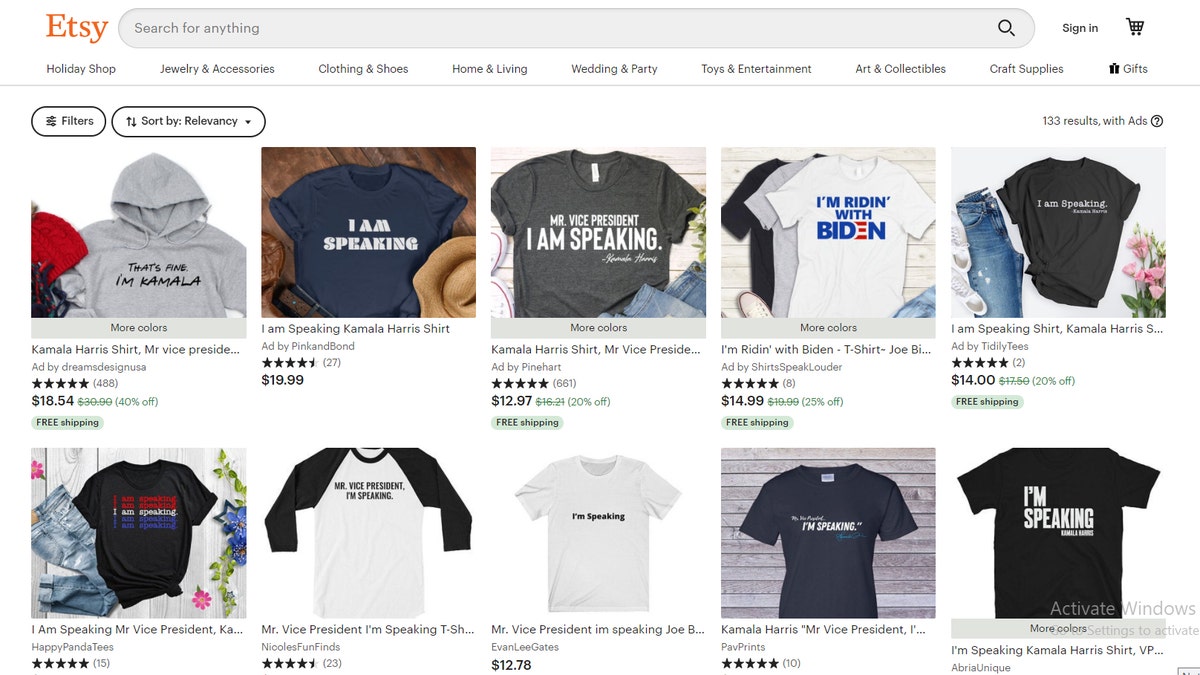 Shortly after the debate, sellers on Amazon and Etsy began marketing shirts with the phrase “I’m speaking” or “Mr. Vice President, I’m speaking”