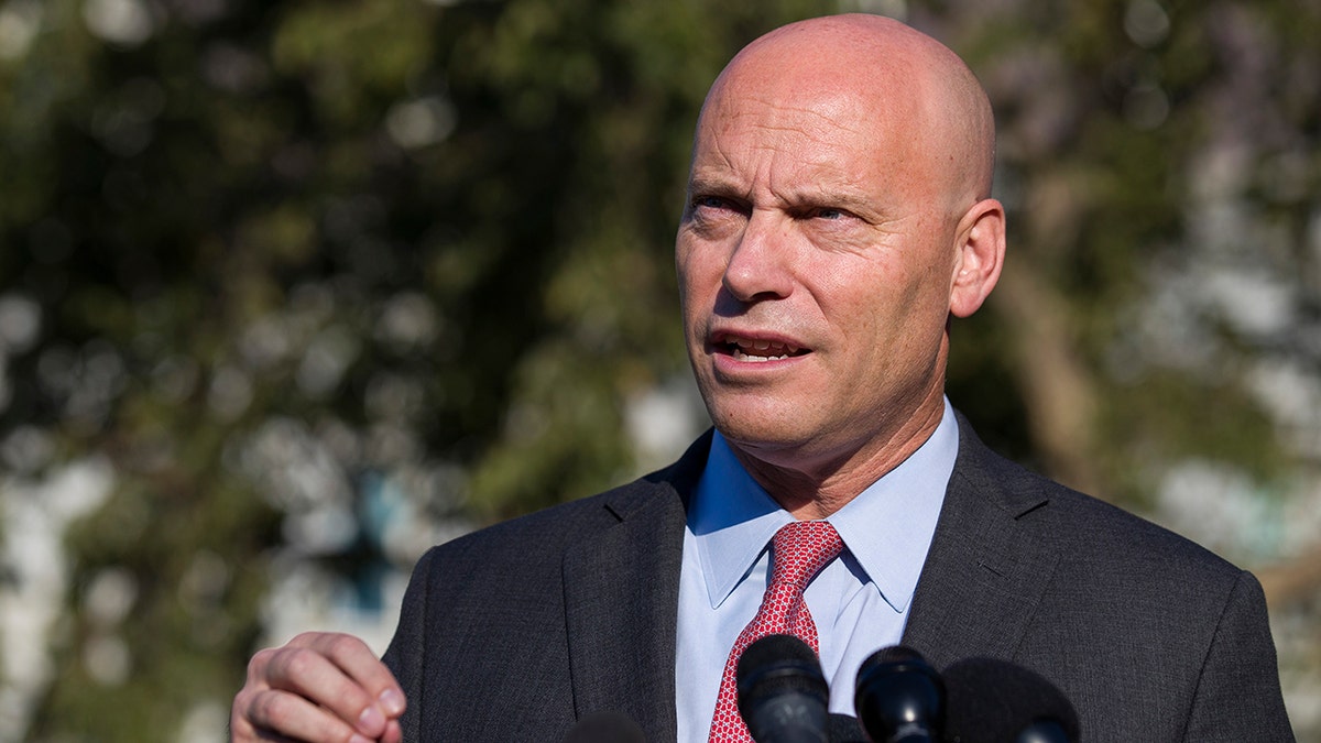 In this Sept. 16, 2019 file photo, Marc Short, former chief of staff for Vice President Mike Pence, speaks with reporters at the White House in Washington, D.C.(AP Photo/Alex Brandon, File)