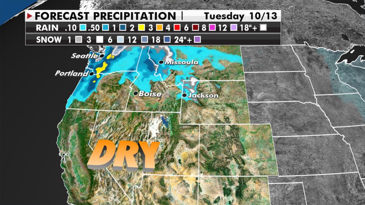 Forecasted precipitation across the West.