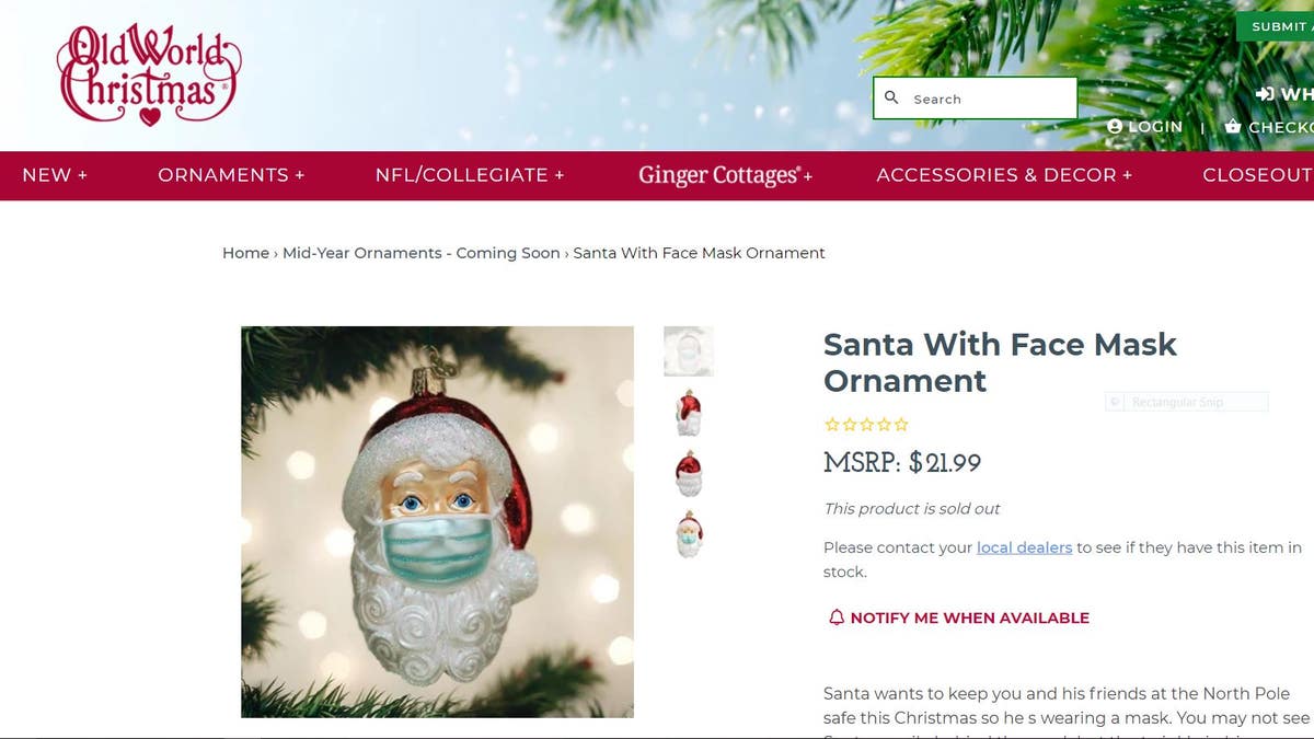 Though the yuletide season is months away, a few pandemic-related baubles are already listed as out of stock at the online Christmas shop.
