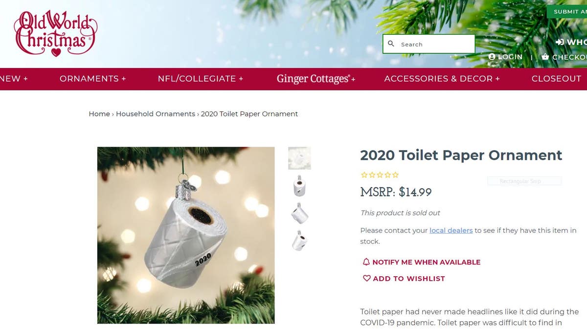 “Toilet paper had never made headlines like it did during the COVID-19 pandemic,” the TP ornament description reads.