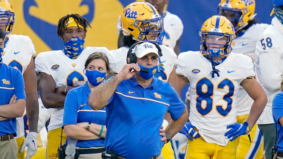 Pittsburgh head coach Pat Narduzzi watches from the sideline during the second half of an NCAA college football game against Austin Peay, Saturday, Sept. 12, 2020, in Pittsburgh. No. 24 Pittsburgh will try to get off to its first 4-0 start since 2000 when the Panthers host North Carolina State on Saturday, Oct. 3. (AP Photo/Keith Srakocic)