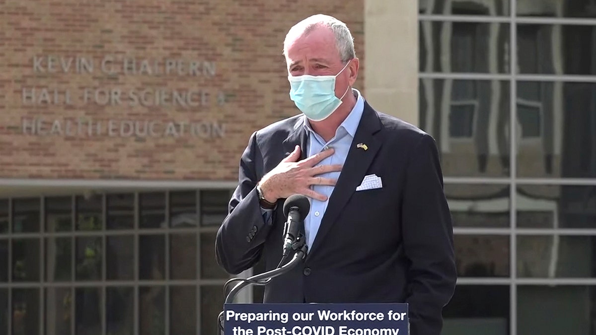 In this Oct. 21, 2020, file photo, taken from video provided by the New Jersey Governor's Office, Gov. Phil Murphy tells attendees at an event in Blackwood, N.J., that he must leave the event to quarantine after just finding out that he'd been in contact with someone who had tested positive for COVID-19. (New Jersey Office of the Governor via AP, File)