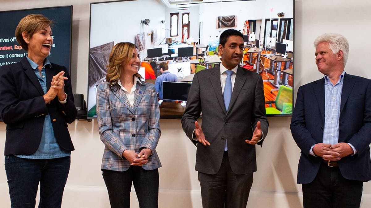 Rep. Ro Khanna, D-Calif., with Iowa Gov. Kim Reynolds [far left] and others at the Grand Opening of the Forge in Iowa on Sept. 7, 2019. (Jacob Fiscus Photography, courtesy of the Ro Khanna campaign.)