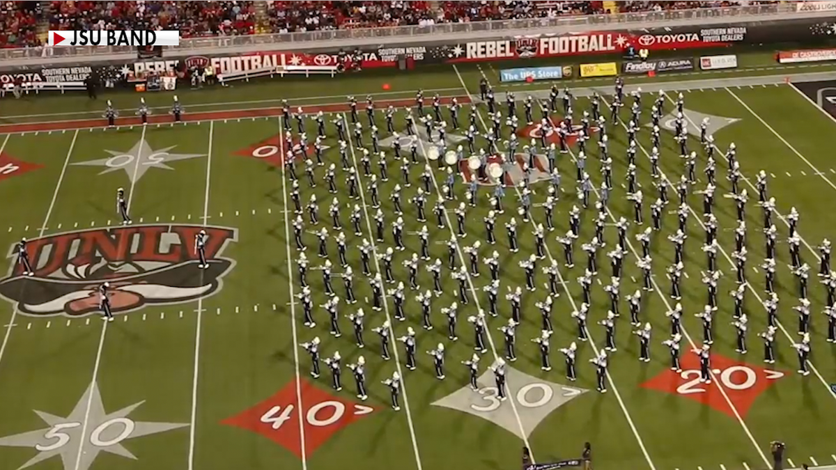 The Jackson State University marching band playing during a football game. (Source/Jackson State University, Roderick Little)
