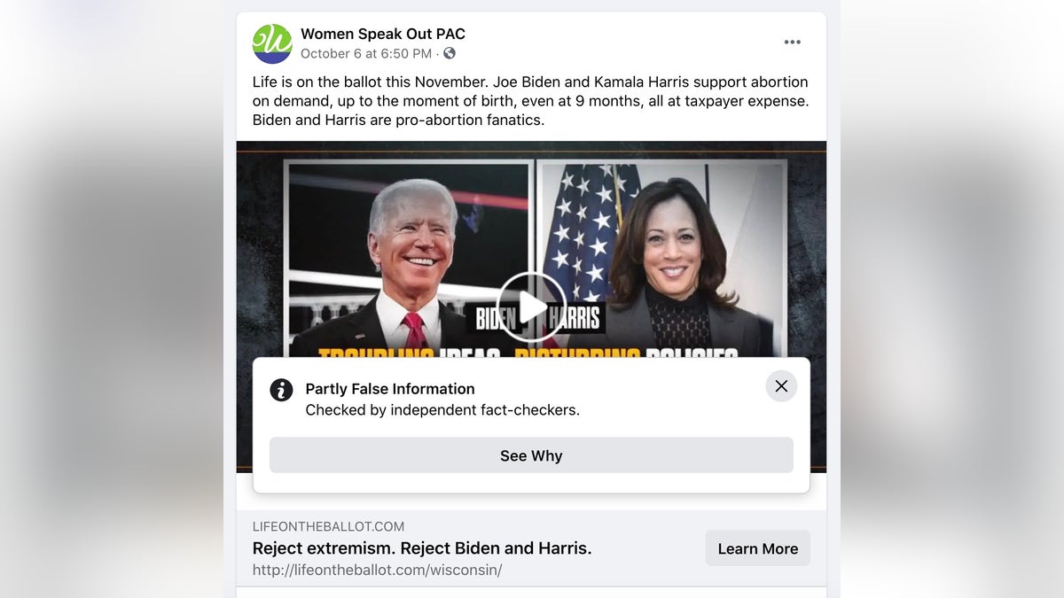 Facebook label claims anti-abortion ad contains "partly false information"