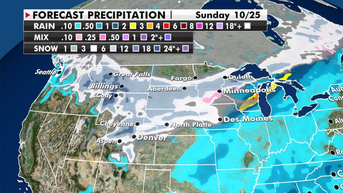 Forecast snow totals through Sunday.