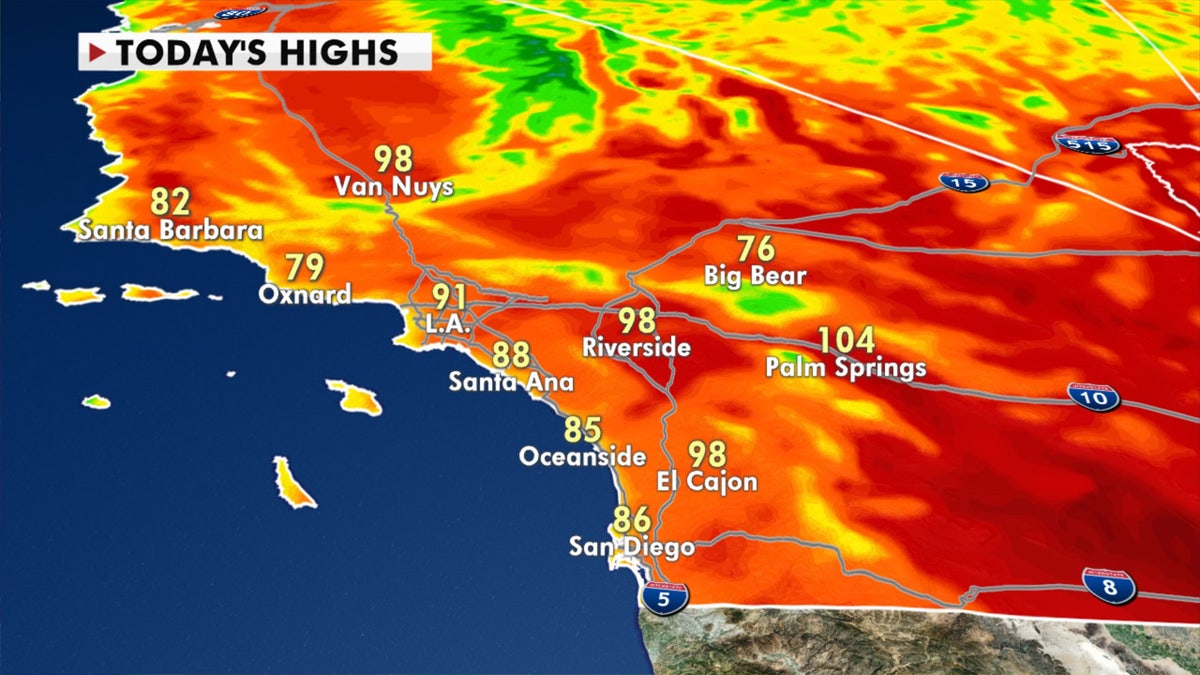 Forecast high temperatures in Southern California for Tuesday, Oct. 13, 2020.