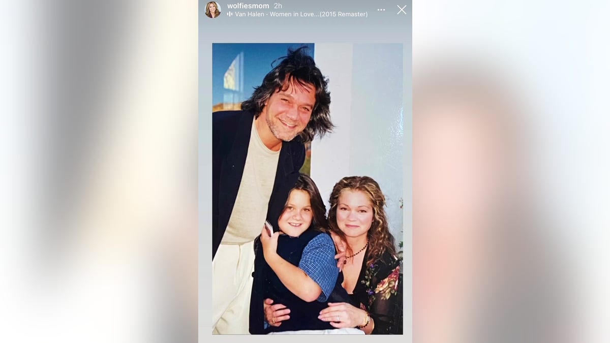 Valeri Bertinelli, ex-wife of Eddie Van Halen, shared a throwback photo featuring herself, the rocker and their young son Wolfgang on her Instagram story on Wednesday.