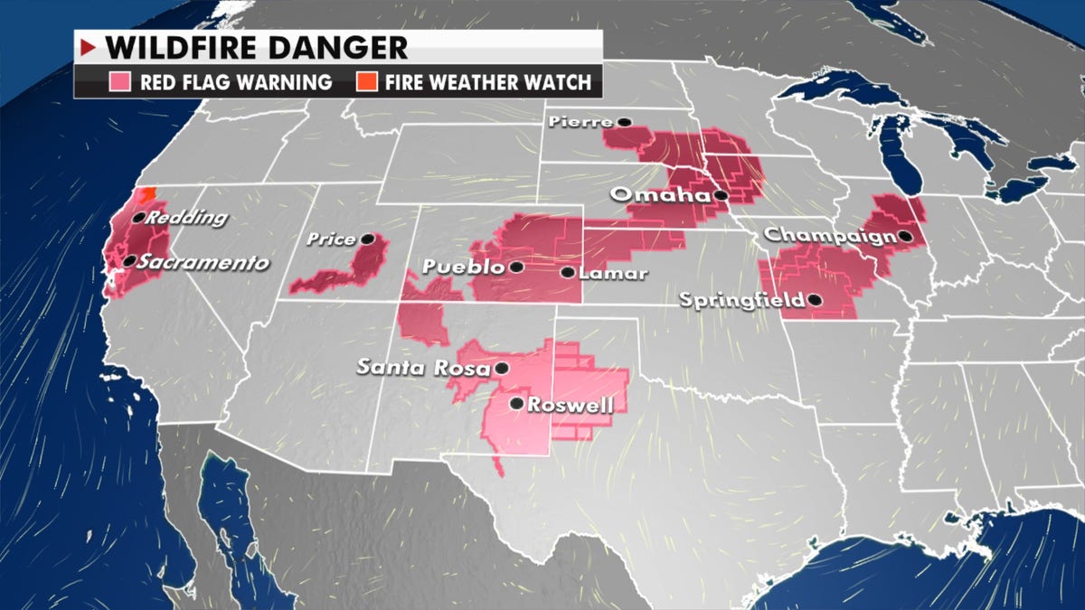 Areas at risk of fire danger for Wednesday, Oct. 14, 2020.