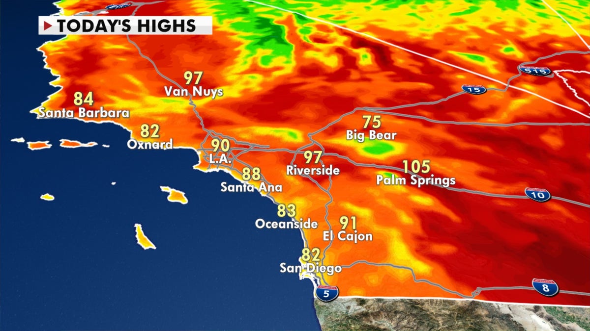 Forecast high temperatures across Southern California for Wednesday, Oct. 14, 2020.