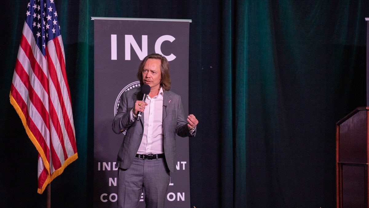 Brock Pierce speaks at the Independent National Convention 2020. (Peter Ruprecht)