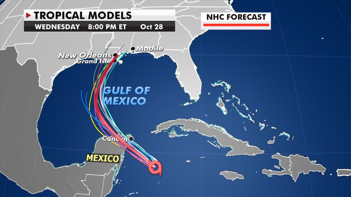 Forecast models showing the track of Tropical Storm Zeta.