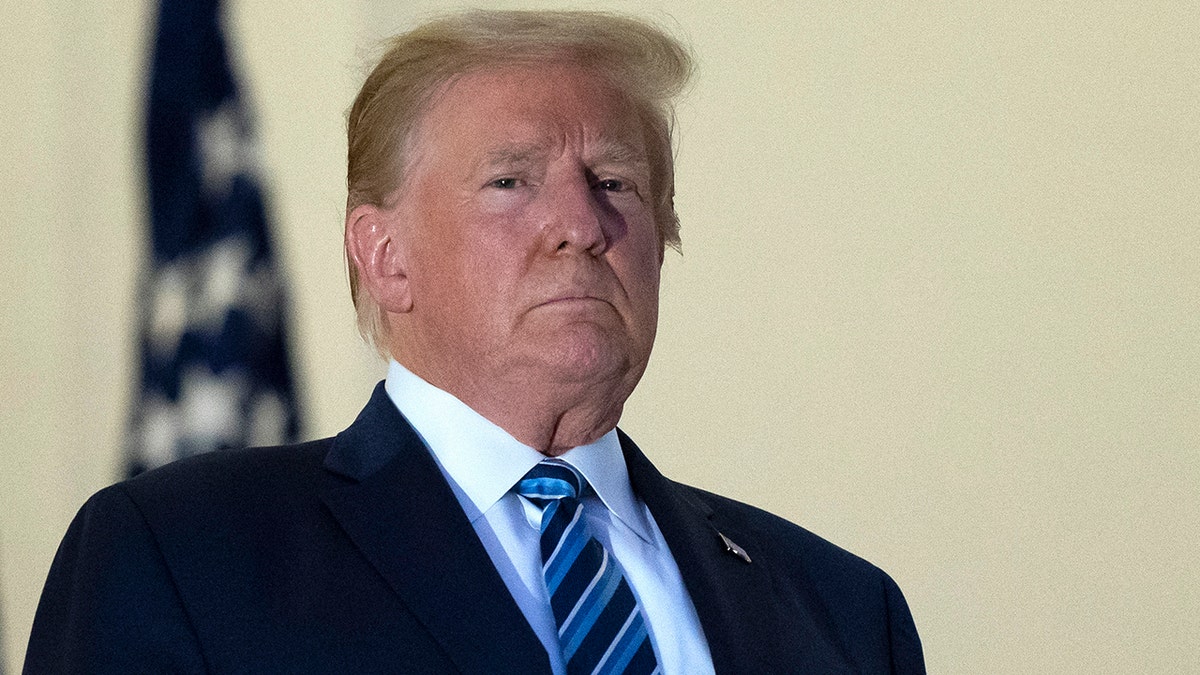 Former President Donald Trump stands on the Blue Room Balcony