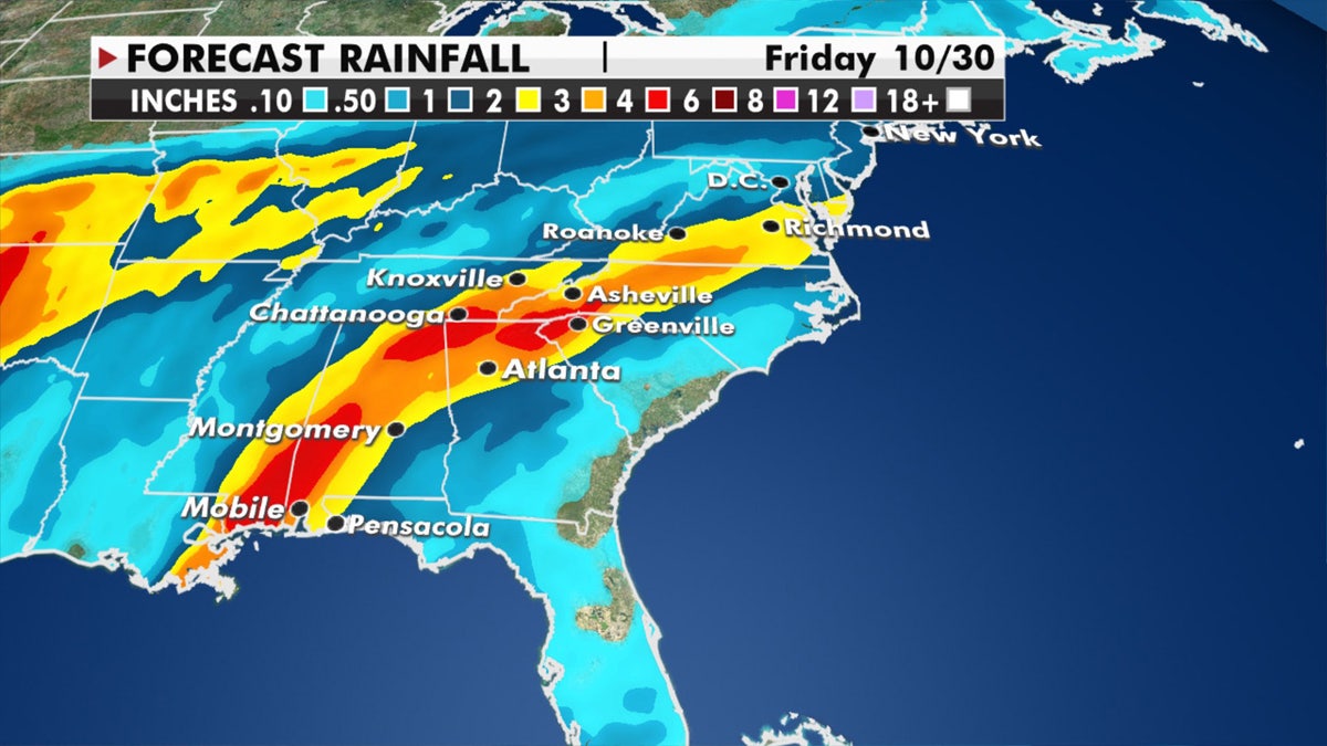Potential rain amounts through Friday after Zeta makes landfall along the Gulf Coast.
