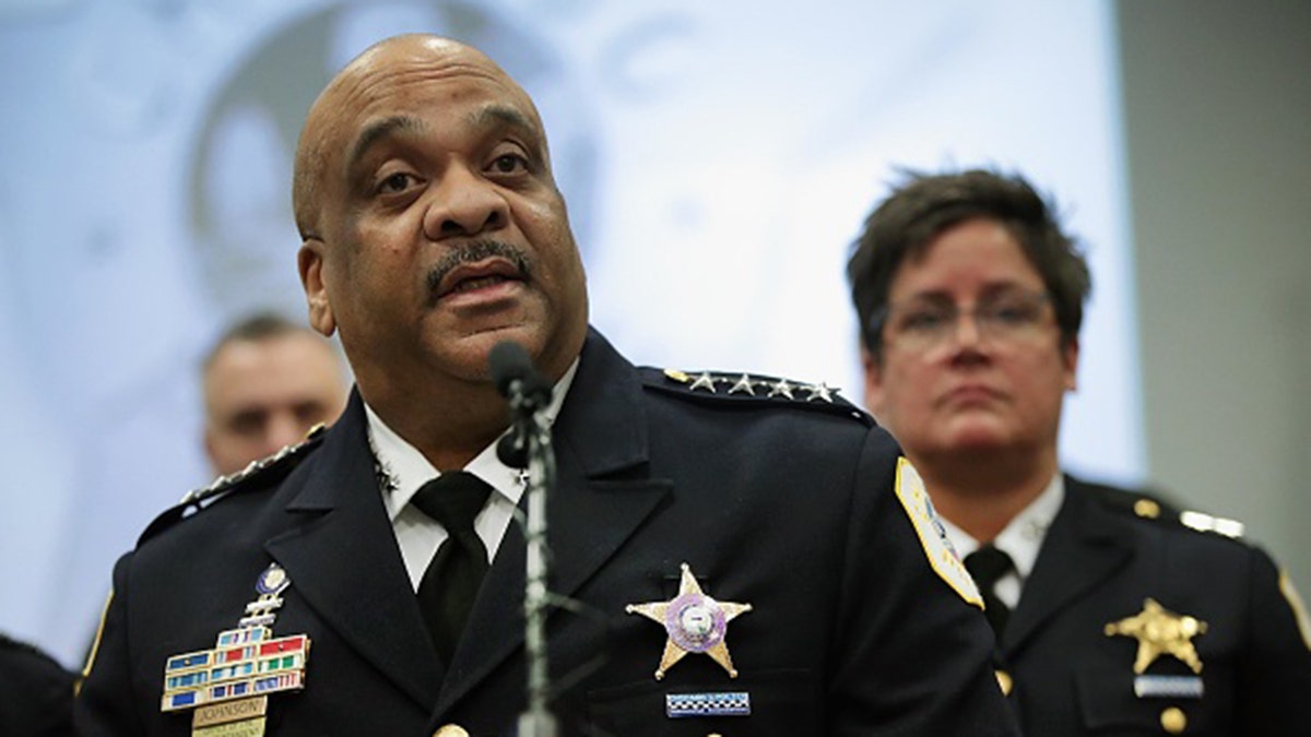 Chicago Police Superintendent Eddie Johnson speaks during a press conference in 2019. (Photo by Scott Olson/Getty Images)