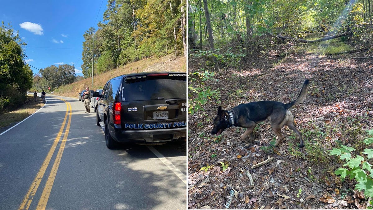 Police investigators and a K-9 unit searched the woods near a highway for Blackmon on Oct. 20, two days after his wife was found shot dead in their home.