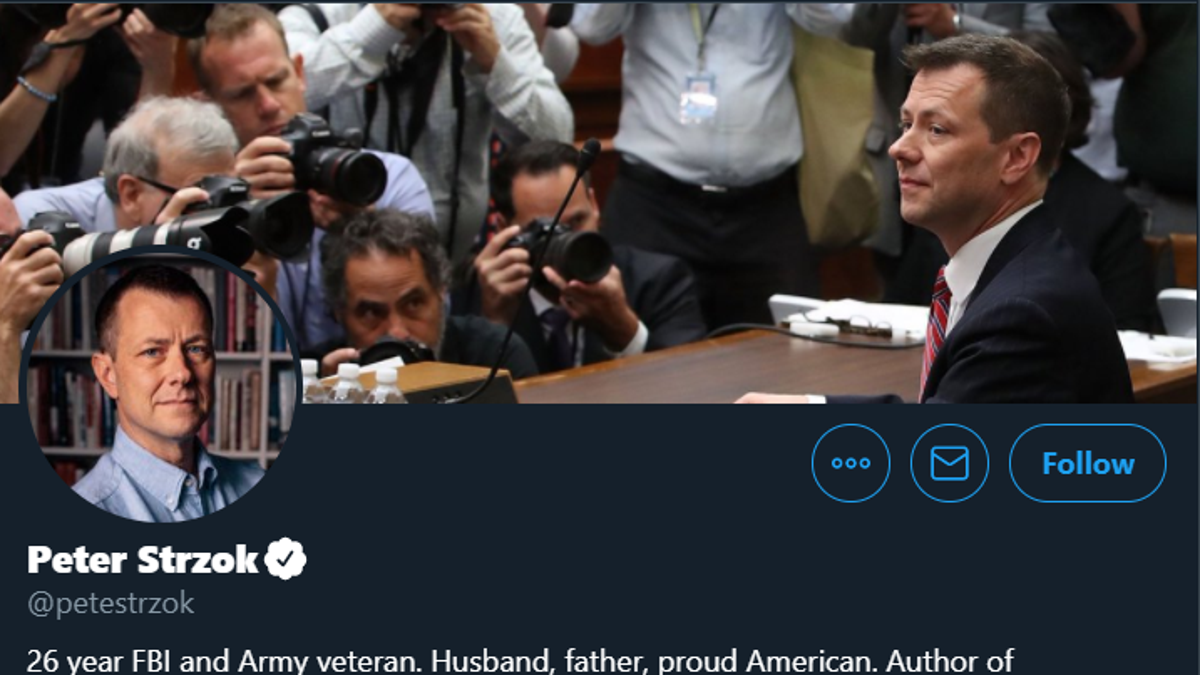 A screenshot of former FBI special agent Peter Strzok's Twitter bio, which now includes his role at Georgetown University.