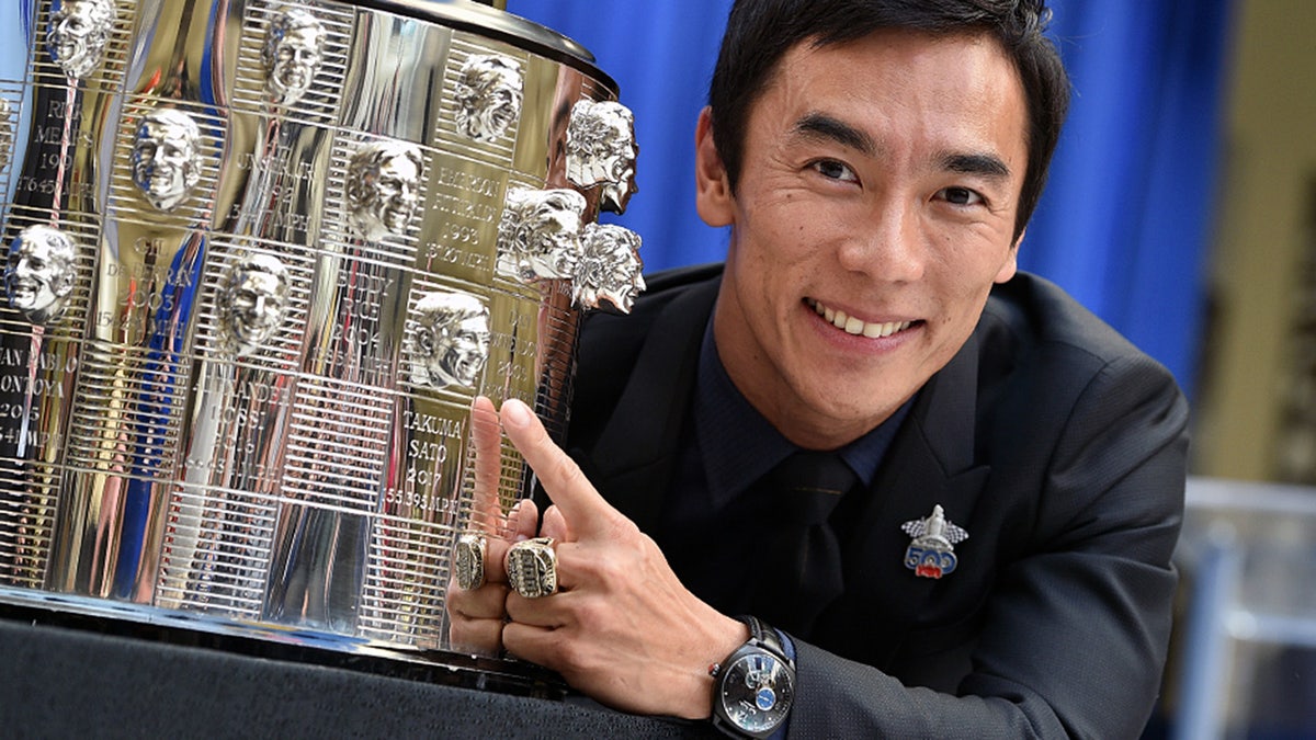 Sato's face is already on the trophy marking his 2017 win.