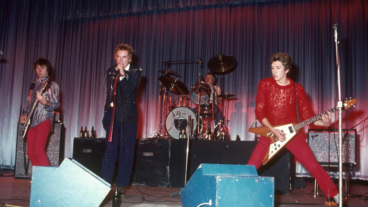 The Sex Pistols' original lineup (l. to r.) with Glen Matlock, Johnny Rotten, Paul Cook, and Steve Jones. (Chris Morphet/Redferns)