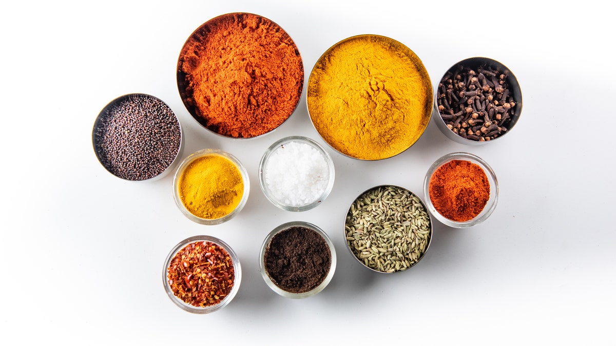 A assortment  of spices and herbs.