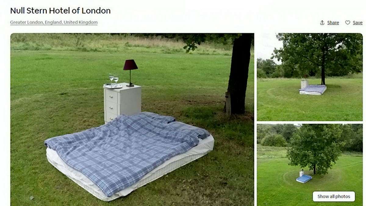 Pals Rhys Simmons, Jamie Kamaz and Hitchin recently created the "world's worst Airbnb," pictured.